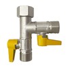 3-way T-distributor with 2 shut-off ball valves, for connecting 2