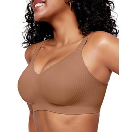 OEAK Womens Wireless Seamless Bras Full Coverage Supportive Lounge Bra Push Up Plus Size Everyday Bra Comfortable Tshirt Bras Brown M