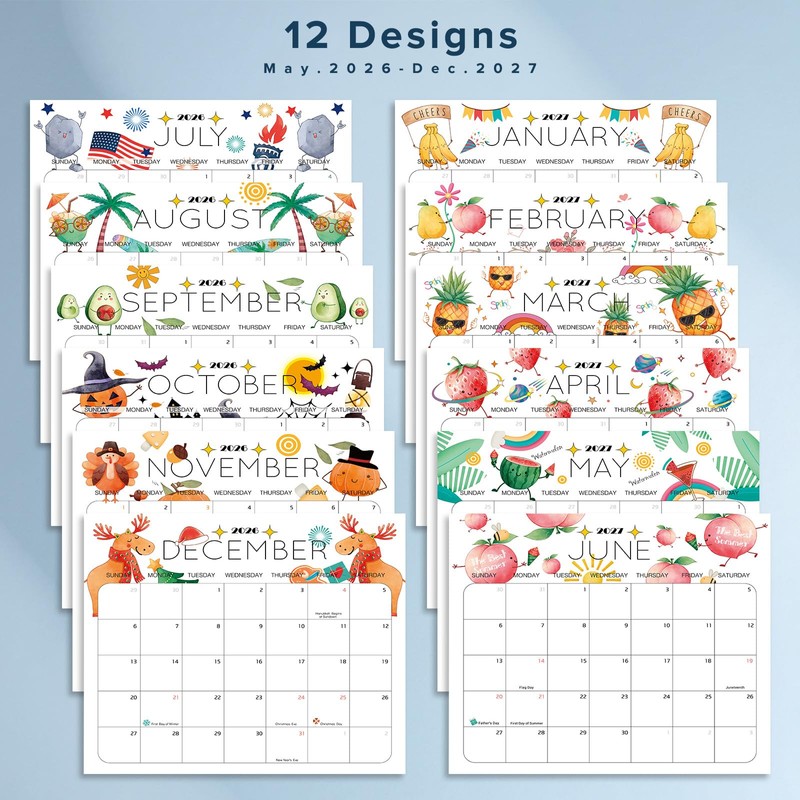BGTCARDS Delightful Magnetic Fridge Calendar 2026-2027, Now to Dec.2027