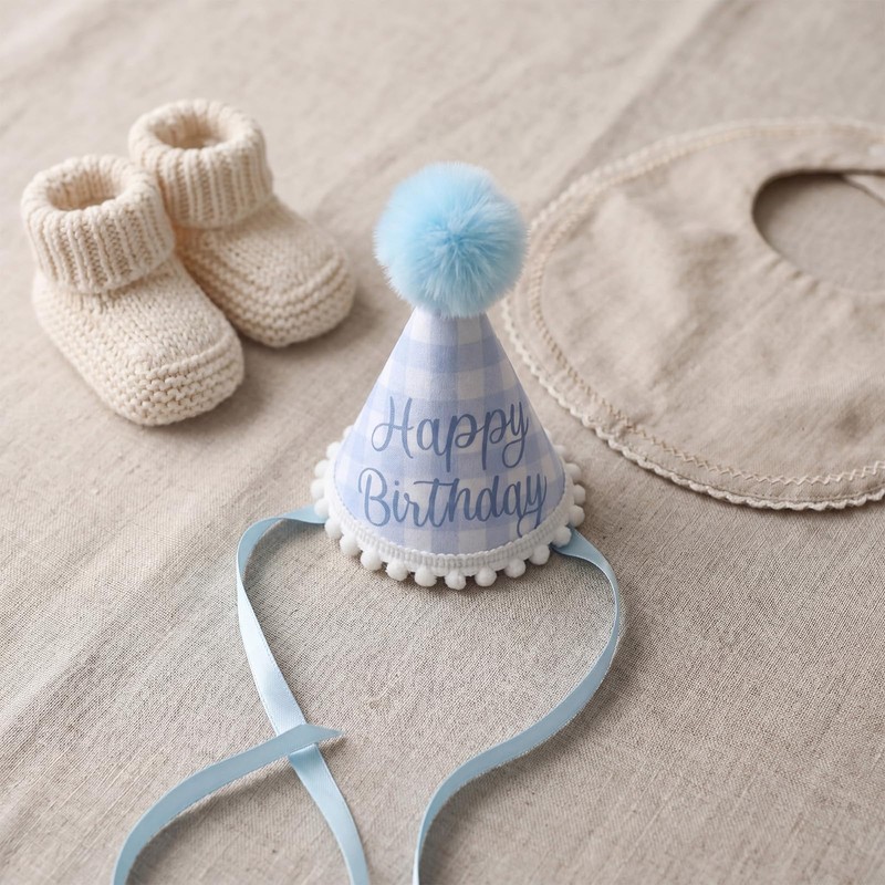 Eaasty 5 Pcs Mini Hydrangea Blue Gingham Stripe Party Hats