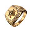 OAKKY Mens Stainless Steel Masonic Freemason Ring with Diamonds Biker
