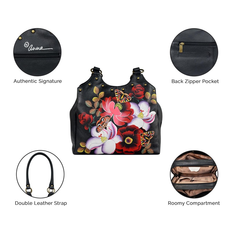 Anna by Anuschka Original Leather Hand-Painted Triple Compartment Medium Satchel,