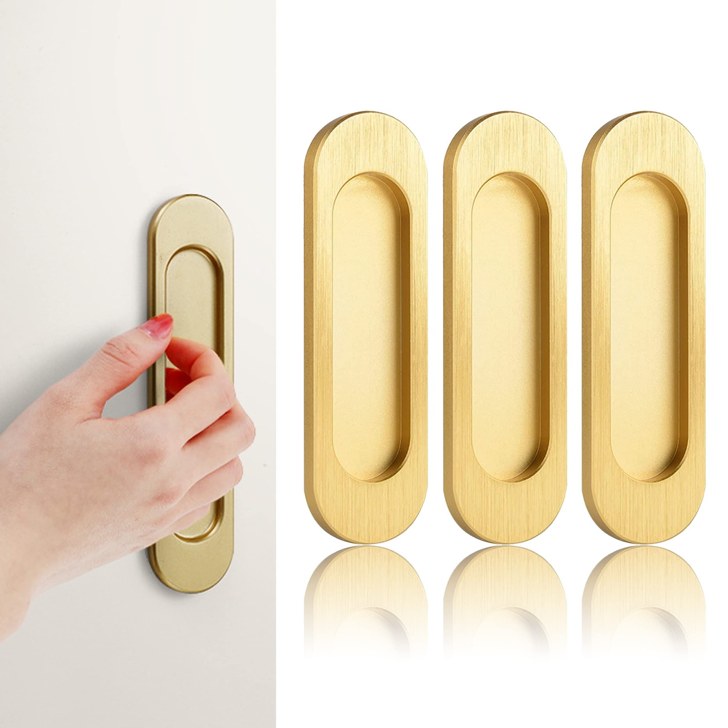 Self-Stick Oval Sliding Door Pulls, 3pcs Aluminum Alloy Flush Pull ...