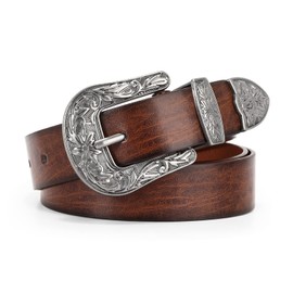 JASGOOD Ladies Vintage Western Leather Belts for Women Genuine Leather with Buckle,Suit Pant Size 28-34 Inches,D-Dark Coffee