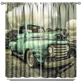 Vintage Car Curtains,Retro Rustic Truck Antique Teal Old Truck Curtains for Bedroom for Boys Girls Bedroom Noise Reducing Curtains, 2 Panels,42x63in