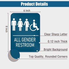 6"x8" All Gender Restroom Sign Self-adhesive Door Wall Window Signage for House Home Office Business Bathroom (Blue)