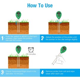 Medidor de humedad del suelo, medidor de PH del suelo 3 en 1 con prueba de humedad, luz y PH para la prueba de PH ácido, humedad y luz solar para la horticultura y la agricultura (Verde)