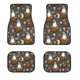 Delerain Gnome and Mushrooms 4-Piece Car Floor Mats Front and Rear Rubber Backing Carpet, Auto Foot Mats All Weather Universal Fit Car Decor Accessories Fit for SUV, Vans, Sedans, Trucks