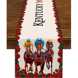 Nepnuser Kentucky Derby Table Runner Run for The Roses Horse Racing Party Decoration Home Kitchen Dining Room Decor (13" x 108")