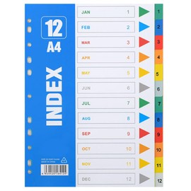12 Part File Dividers A4, Plastic Binder Dividers, Color Folder Paper Waterproof, for Paperwork, Teachers, Students