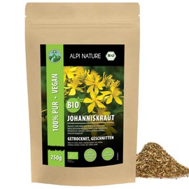 BIO Johanniskraut getrocknet (250g), Johanniskrauttee Bio geschnitten, Johanniskraut aus Wildsammlung, Johanniskraut Tee 100% natürlich, ohne Zusätze
