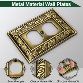 Antique Brass Duplex Outlet Cover Paisley Pattern Decorative Wall Plates for Electrical Outlet, Metal Switch Plates and Receptacle Cover for Kitchen Bathroom (1 Gang Duplex Outlet-6 Pack)