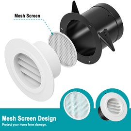 HG Power 3 Inch Round Air Vent, ABS Louver Grille Cover with Built-in Screen Mesh, White Soffit Vent for Bathroom Office Kitchen Ventilation - Opening Size 2.83"