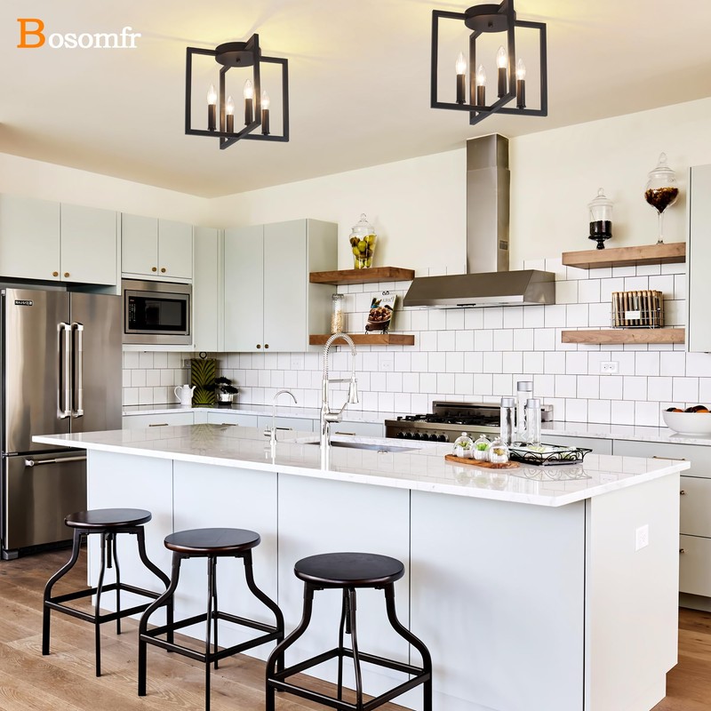 Bosomfr Semi Flush Mount 4-Light Black Ceiling Light, Modern Farmhouse