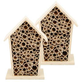 Bee House, 2 Pcs Wooden Beehive Box Hanging Bee Hotel Shelter for Outdoor Garden Pollinator Bees Garden Decoration