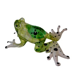 Frog Tiny Miniature Figurines Animals Hand Blown Glass Art, Collectible Gift Decor, (Green) (Green Black Dot)