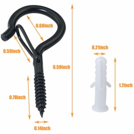 MEETOOT 20PCS Black Screw Hooks with Safety Clip 1.5 inch Windproof Screws Hanging Flower Tray String Hooks for Hanging Holiday Decorations Lights Hanging Plants Outdoor String Lights Screw Eye Hooks