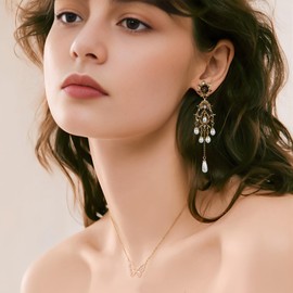 Gold Vintage Dangle Earrings for Women Pearl Prom Vintage Earrings Statement Retro Earring for Birthday Party Jewelry