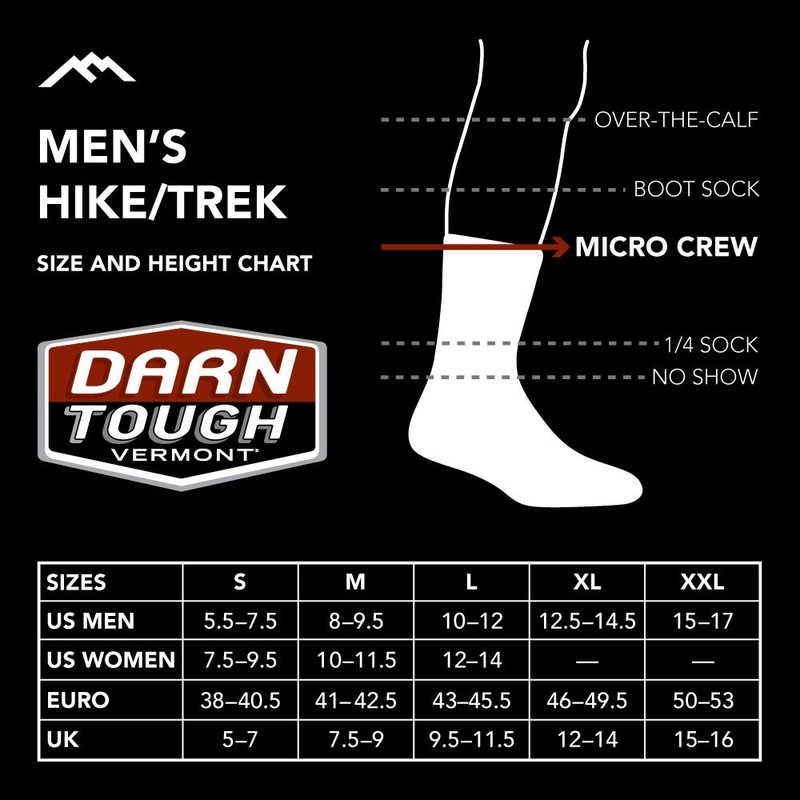 Darn Tough 19441972 Trekking Socks, Light Hiker, Micro Crew, Lightweight