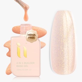 idyllbeauty Hema Free Builder Base Gel, Soak Off Fall Winter Glazed Glitter Gel Polish for Strengthening Nail Repair, LED UV Curing 10ml, Salon Shine Finish
