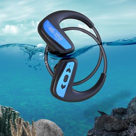 HiBOMASOON Bone Conduction Headphones,Black Blue red Choose, IPX8 Waterproof Bluetooth 5.3 On Ear Headphones with 32G MP3 Memory for Swimming, Running, Cycling - Swimming Headphones Underwater(Blue)