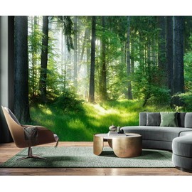 AFZEVEB-Green Forest Wallpaper Natural Landscape Wall murals for Bedroom 114"x74"(Not Peel and Stick)