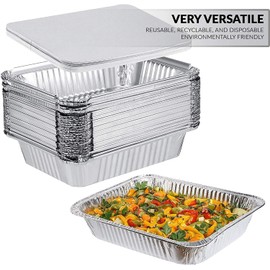 30 Large Aluminium Foil Food Containers Trays with Lids (No.9) Catering Trays, Takeaway Foil Food Containers for Cooking Food Storage BBQ, Roasting Baking Broiling