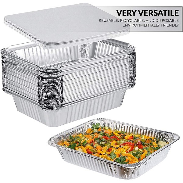 30 Large Aluminium Foil Food Containers Trays with Lids (No.9)