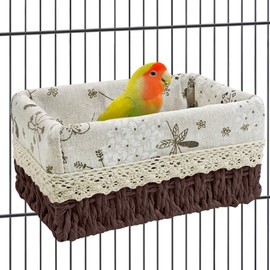 kathson Bird Nest Parrot House Birds Sleeping Bed Straw Weave All Season Hanging Hammock Bird Bed Snuggle Hut Birdcage Accessories for Parakeets Budgies Cockatiels Conures Quaker Parrot (Brown)