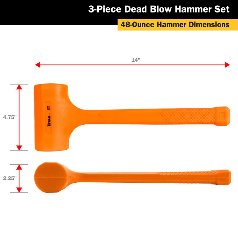 Titan 63143 3-Piece Dead Blow Hammer Set, Includes 1lb, 2lb