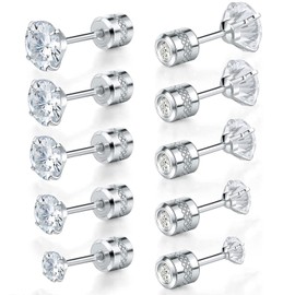 Jielimei Women's Surgical Stainless Steel Earrings, Men's, Standing Claw, Jewel, Cubic Zirconia, Screw Type, Back, Reversible, For Both Ears, Unisex, Stainless Steel Cubic Zirconia