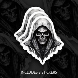 3Pcs Grim Reaper Death Skull Vinyl Decal Bumper Sticker 5 Inches