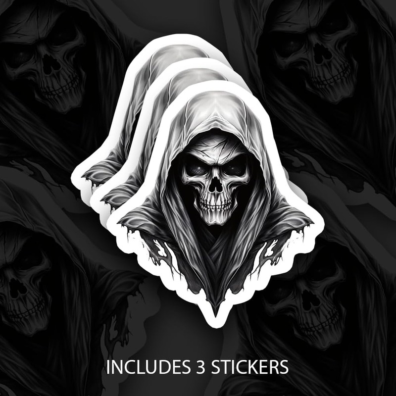 3Pcs Grim Reaper Death Skull Vinyl Decal Bumper Sticker 5