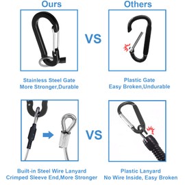 Lix&Rix Spiral Stretchy Coiled Lanyard with Carabiner Clamps Fishing Equipment Tool Tether Leash, Ring and Quick Release Type, 4pcs