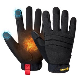 KAYGO Thermal Mechanic Work Gloves KG127W, Insulated Double Liner, Heavy Duty, Improved Dexterity, Excellent Grip, Ideal for Winter Construction Automotive DIY Outdoor Jobs (Large, Full Black)