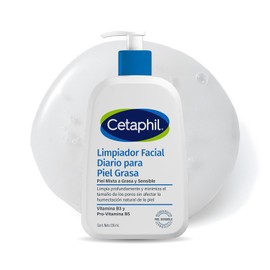 Cetaphil Gel Limpiador Facial Diario Piel Grasa Mixta Niacinamida B3 237 ml | Limpia sin resecar, reduce brillo, exceso de grasa y poros, preserva barrera cutánea, niacinamida B3, pantenol y glicerina.