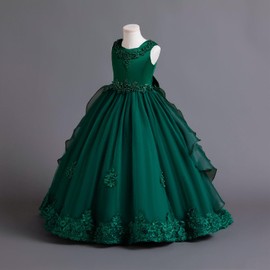 Girls Christmas Dresses: Flower Girls Sleeveless Floral Lace Tulle Princess Puffy Bridesmaid Wedding Communion Party Pageant Birthday Maxi Formal Prom Evening Ball Gown for Kids Emerald Green 4-5T