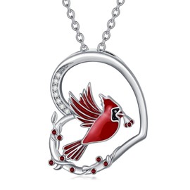 Qyvit Cardinal Necklace for Women Sterling Silver Heart Cardinal Pendant Necklace Memorial Cardinals Appear When Angels Are Near Cardinal Jewelry