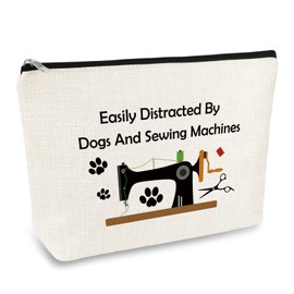 Sewing Gift Dog Lover Gift Quilter Makeup Bag Gift for Women Sewing Crafting Lover Gift Sewing Machine Themed Gifts Cosmetic Bag Sewer Gifts Quilting Gift Christmas Birthday Gift Travel Make Up Pouch