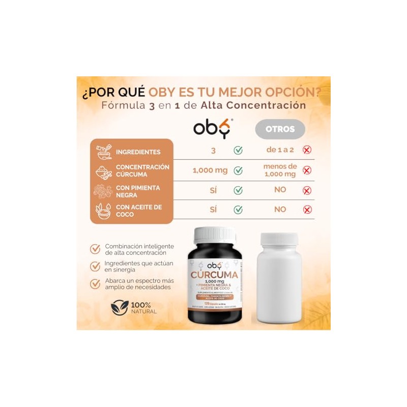 OBY Curcuma 1000 mg | Curcuma Capsulas con Pimienta Negra