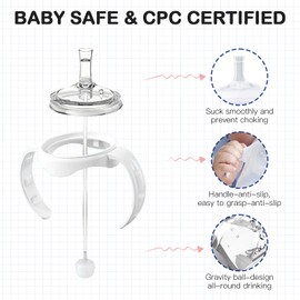 Straw Transition Sippy Cup Conversion Kit for Dr Brown Wide Mouth Baby Bottles, Soft Straw top and Weighted Sippy Cup Kit with Handles, Set of 3