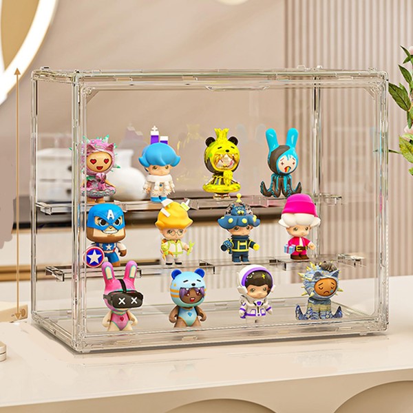 3-Tier Adjustable Clear Acrylic Display Case with Magnetic Door -
