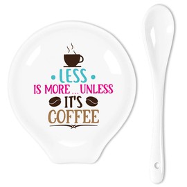 Uhealik Funny Coffee Colored Pattern Ceramic Coffee Spoon Holder-Coffee Spoon Rest -Coffee Station Decor Coffee Bar Accessories-Coffee Lovers Gift for Women and Men (Less is More Unless It's Coffee)