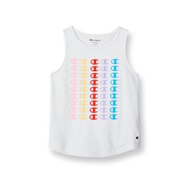 Champion Girls Tank Top, Cotton-Rich Stacked Rainbow Logos Cami Shirt, White, 4 US