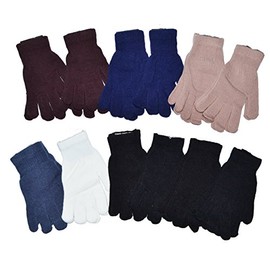 OPT Brand. Men Size Winter Knit Magic Gloves Wholesale 12 Pairs, Good for Work Garden Sports. (Assorted Colors)