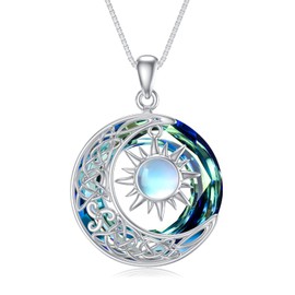 REDSUN Amber Sun Necklace 925 Sterling Silver Moon and Sun Necklace Amber Moonstone Moon Sun Pendant Amber Jewellery Gift for Women Girls Sterling Silver, Sterling Silver, Moonstone