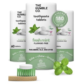The Humble Co Fluoride-Free Chewable Toothpaste Tablets, Mint - Bite, Chew, Brush - Zero Water & Plastic Free Toothpaste Tabs - Travel-Friendly & Waste-Free Dental Oral Care Hygiene - 180 Count