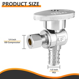 HeSun 2-PCs PEX Angle Stop Valve, 1/2" PEX Crimp x 1/4" OD Compression Angle Stop, 1/4 Turn Shut Off Valve for Bathroom, ASTM F1807