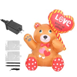 51.2in Inflatable Valentine Bear with Love Heart LED Lights IP44 Waterproof Blow Up Decoration for Yard Lawn Garden Home Party Indoor Outdoor US Plug 100‑120V