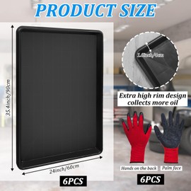 6 Pcs Extra Large Auto Oil Drip Pan with 3 Pairs of Gloves- 35.4 x 24 x1.6 Inches Oil Drip Tray for Under Car Plastic Oil Tray,Oil Catch Pan Replacement Tray, Keep Garage Floor Driveway Safe and Clean